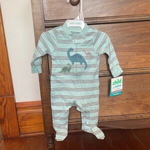 Child of Mine Blue Striped Dinosaur Newborn Sleeper New
